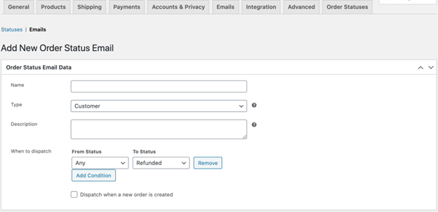 Add new order status email