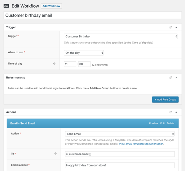 Customize Birthday Email