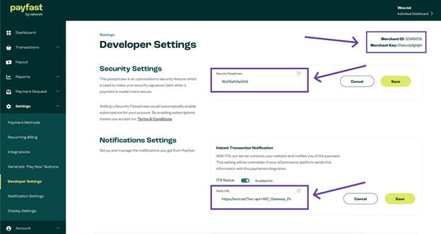 Developer settings