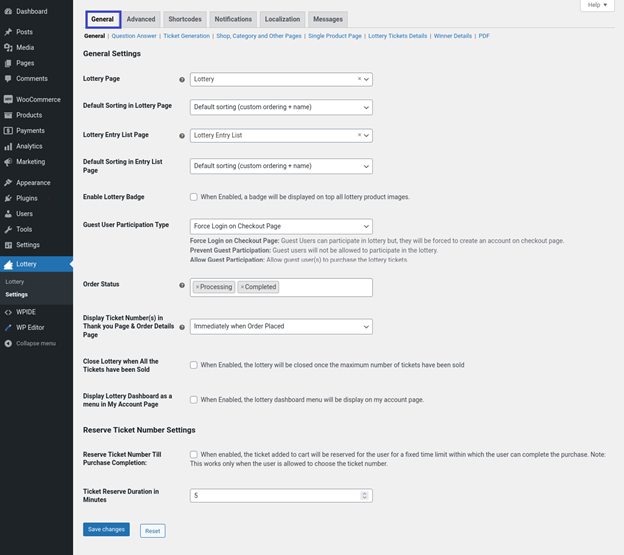 General plugin settings