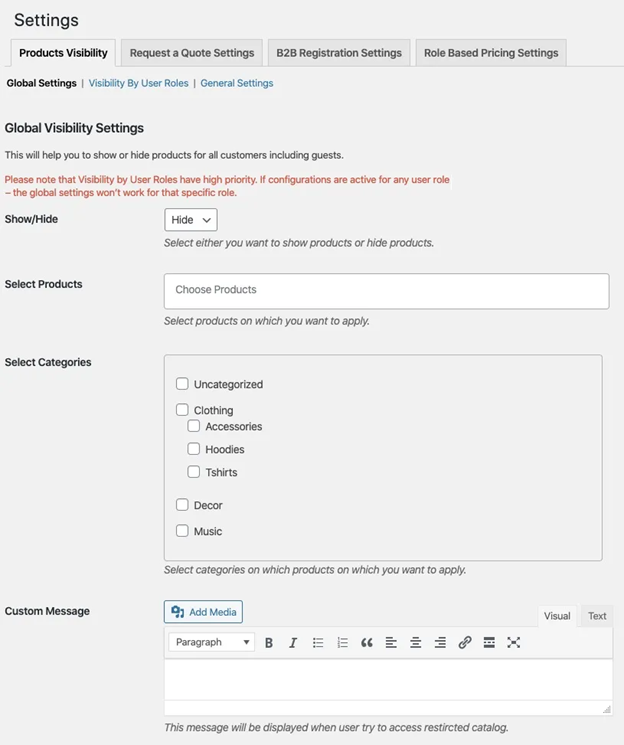 Global Visibility Settings
