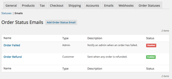 Order status Emails