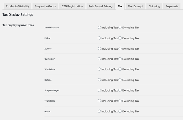 Tax Display Settings