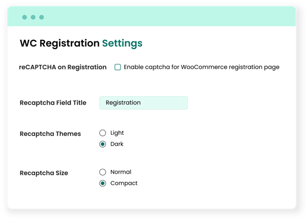 WC Registration settings