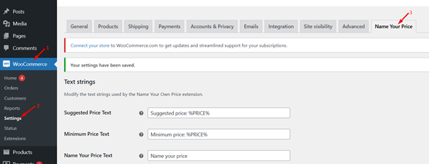 Woocommerce Settings text