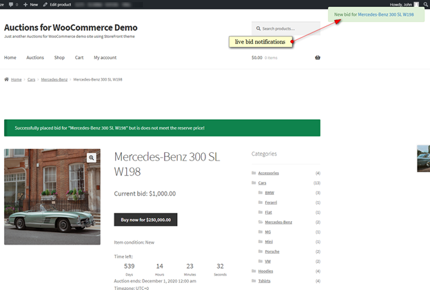 Auctions for Woocommerce demo