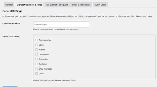 Exempt Customer Roles