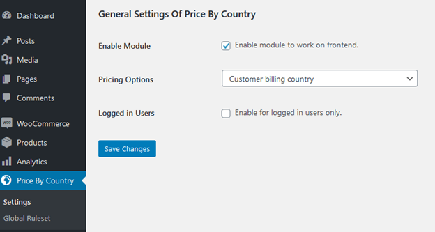General Setting of price by country