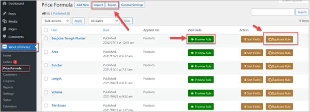 Price Formula Import and Export