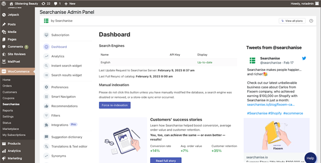 Searchnise admin Panel Dashboard