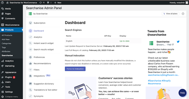 Searchnise admin Panel