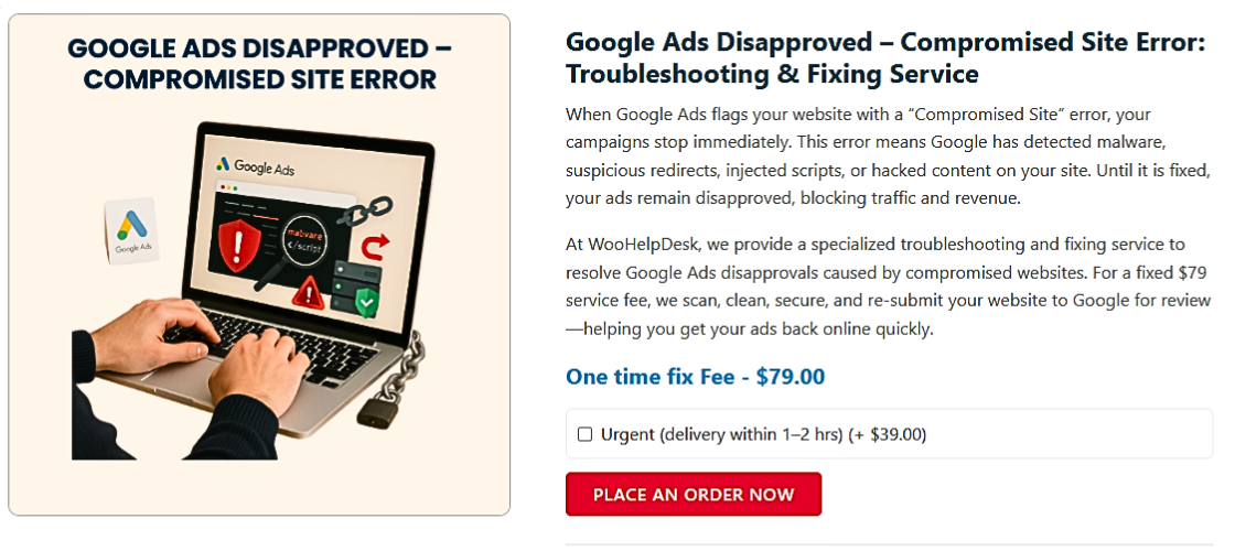 Google Ads Disapproved Compromised Site Error