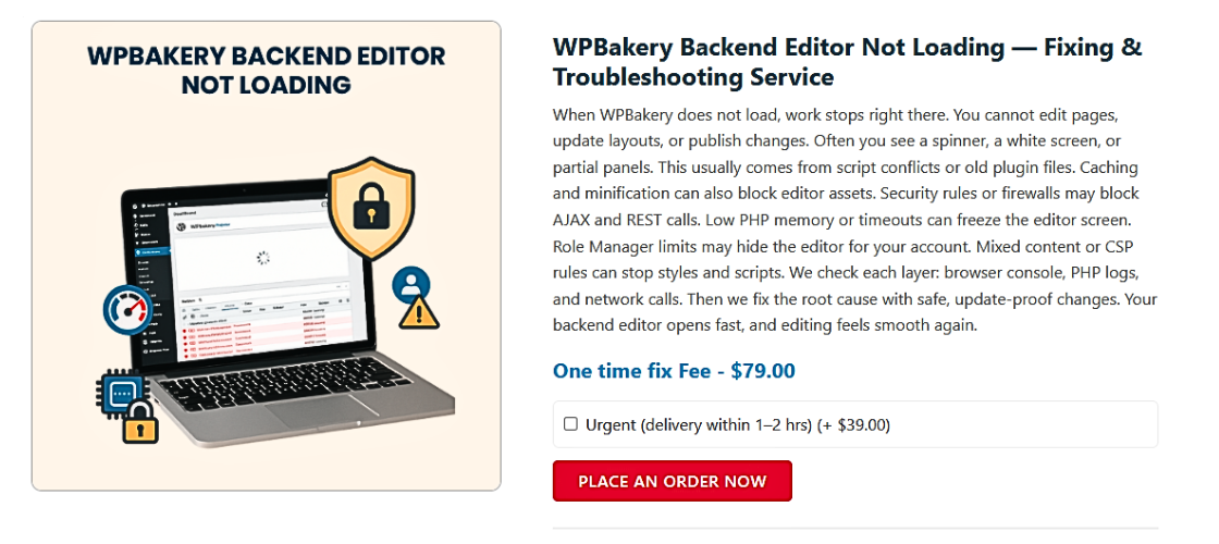WPBakery Backend Editor Not Loading