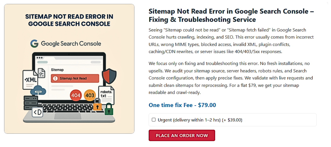 Sitemap Not Read Error in Google Search Console