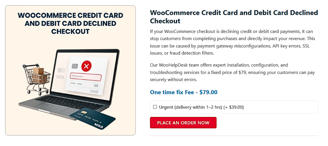 WooCommerce Credit Card and Debit Card Declined Checkout