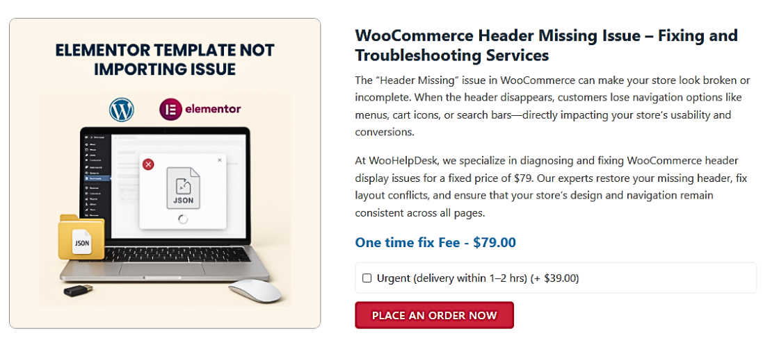 WooCommerce Header Missing Issue