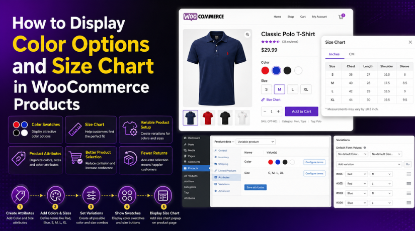 How to Display Color Options and Size Chart in WooCommerce Products (Complete Guide)
